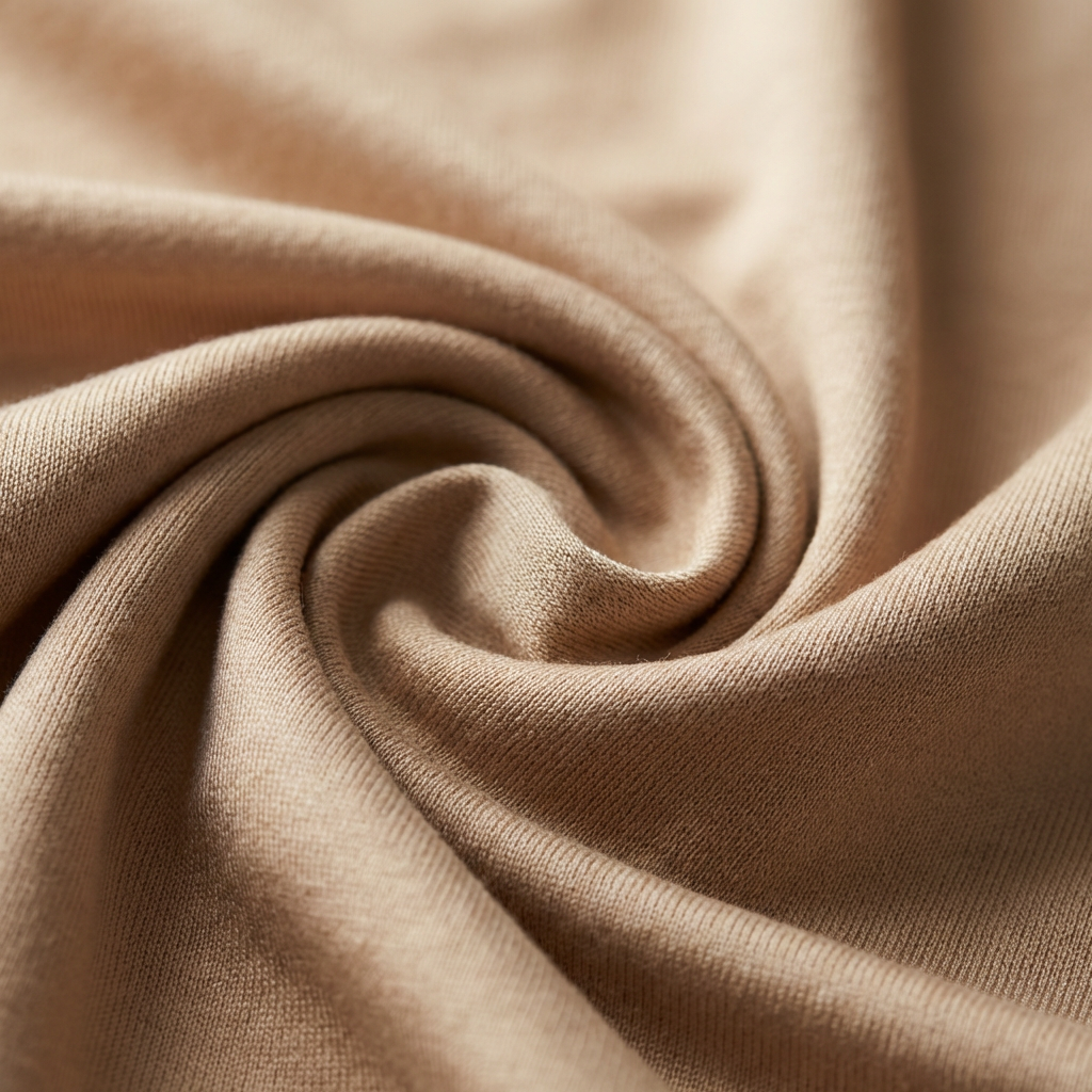 Close-up of beige bamboo fabric with folds