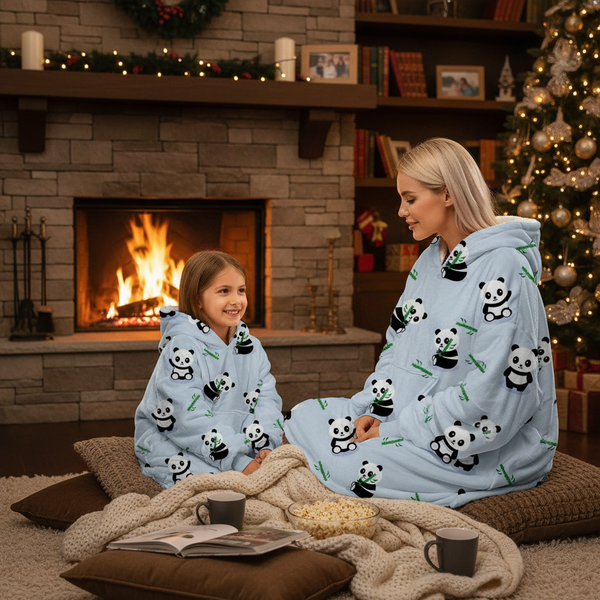 Panda Pair Blanket Hoodie - VELOSA