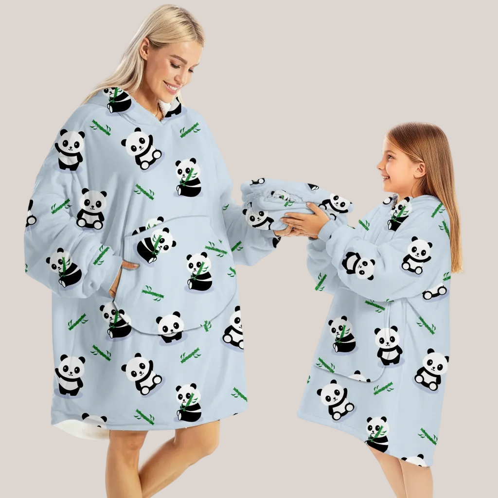 Panda Pair Blanket Hoodie - VELOSA