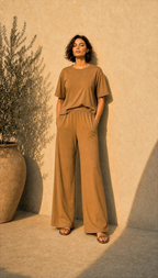 Bamboo Sculpted Boxy Tee set Caramel - SNOOLI