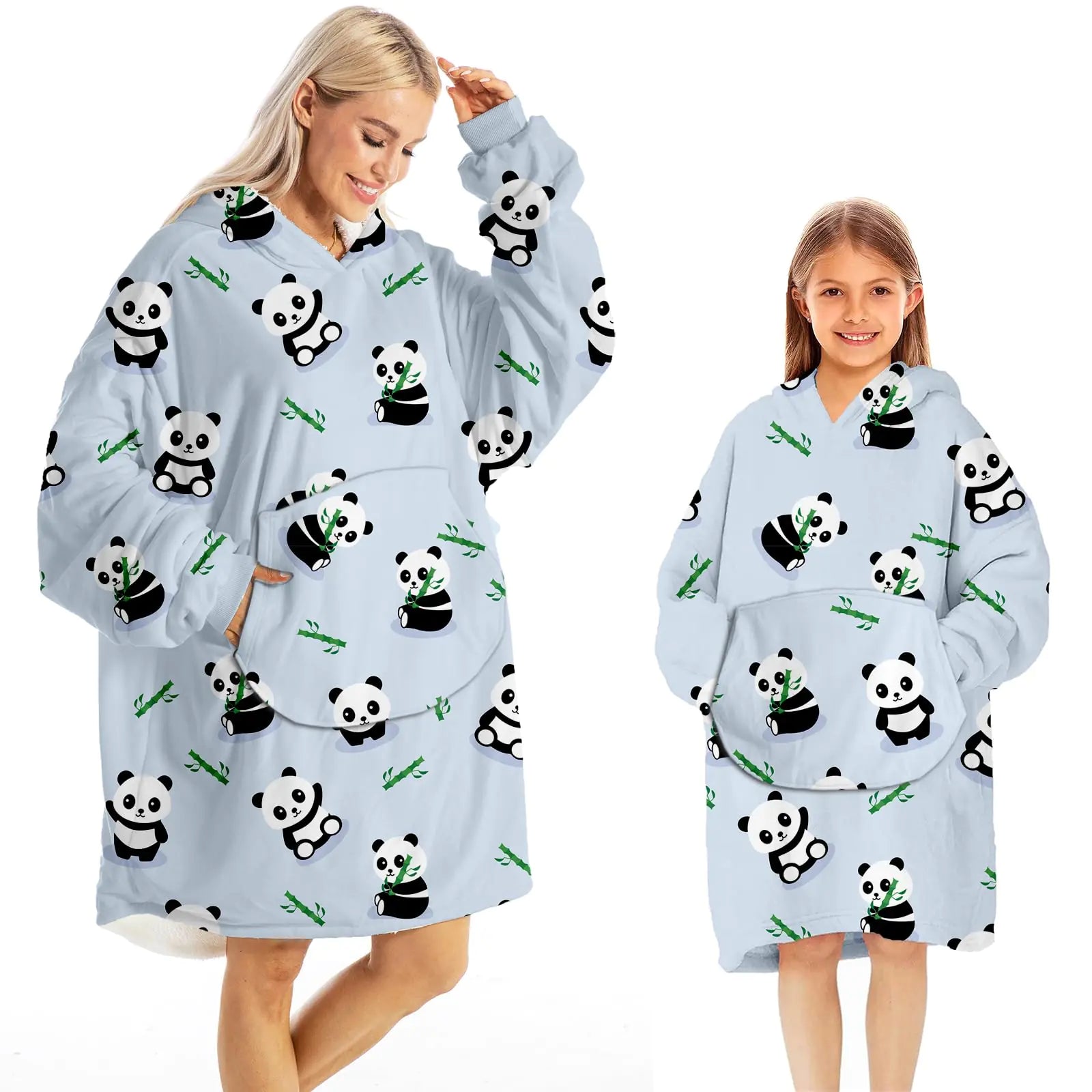 Panda Pair Blanket Hoodie - VELOSA