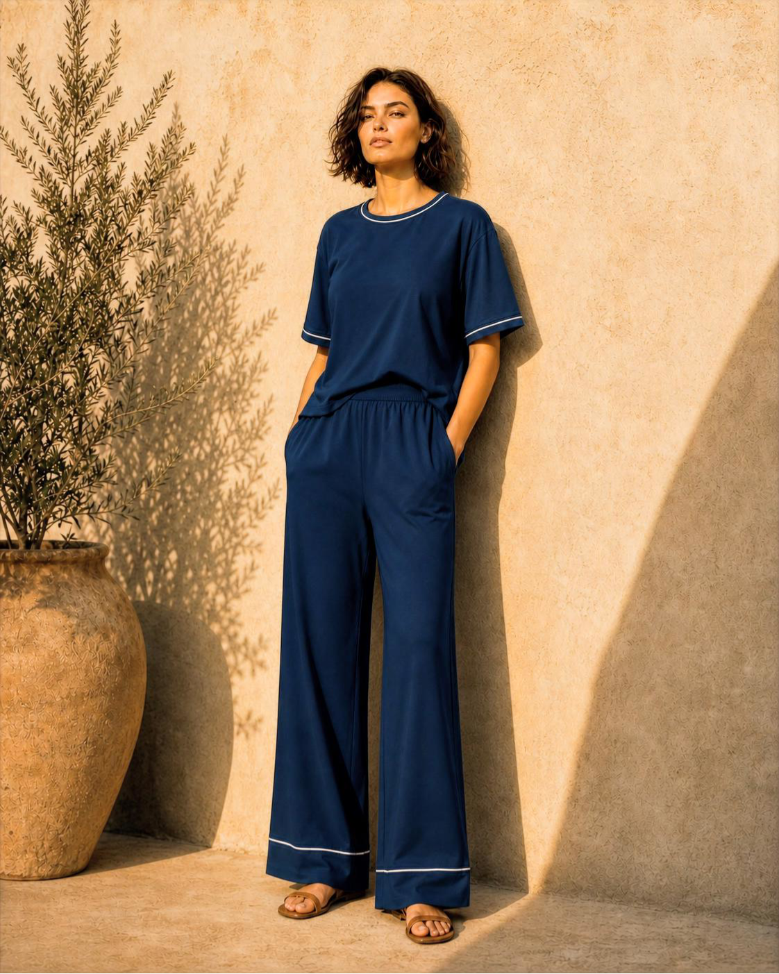 Bamboo Sculpted Boxy Tee set Caramel - SNOOLI